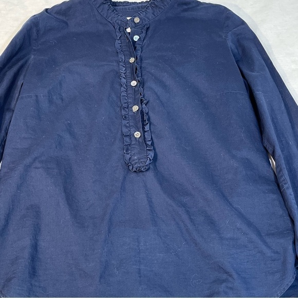 J. Crew Popover Blouse Chambrais Ruffles Small Petite - Picture 9 of 9
